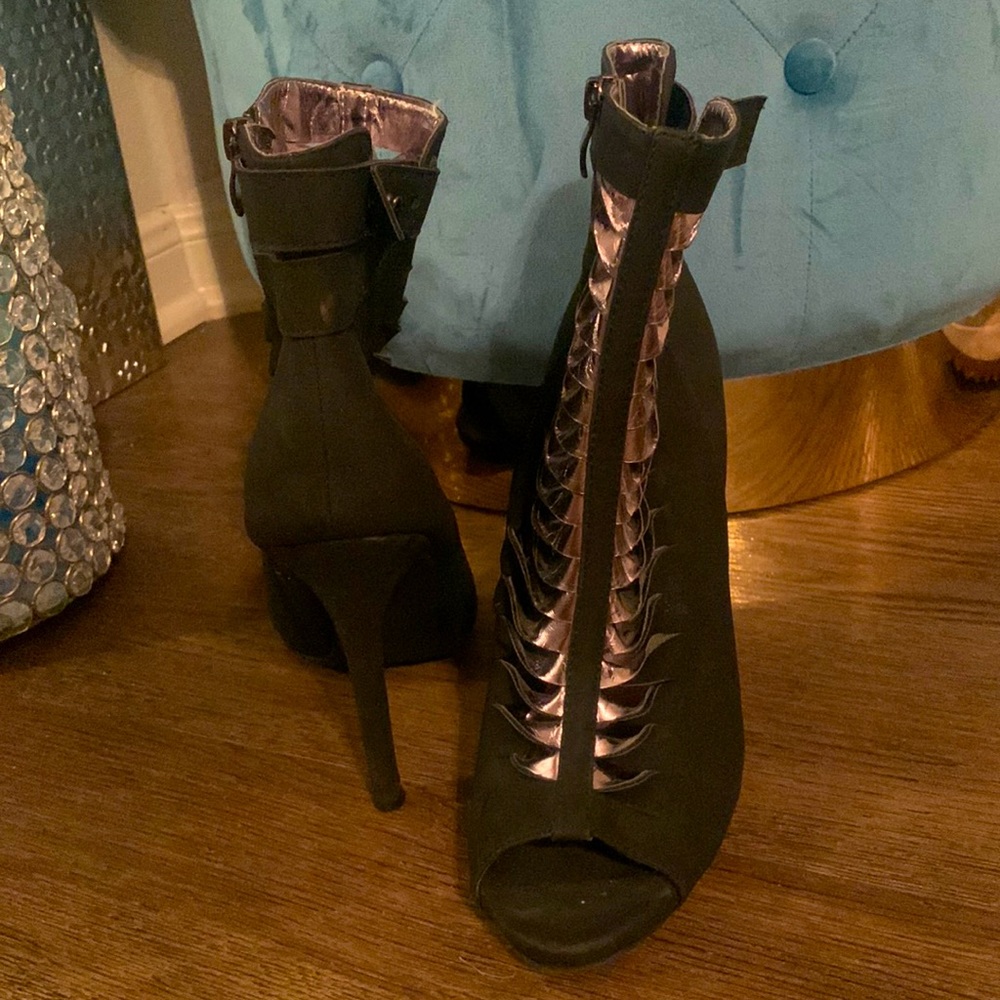 Sexy black lace up booties